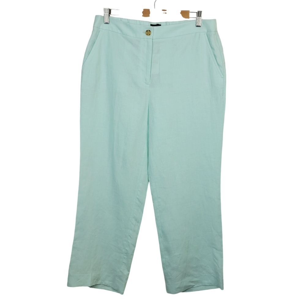 Talbots Linen Straight Leg Trouser Pants Size 8 Mint Green Relaxed High-Waisted